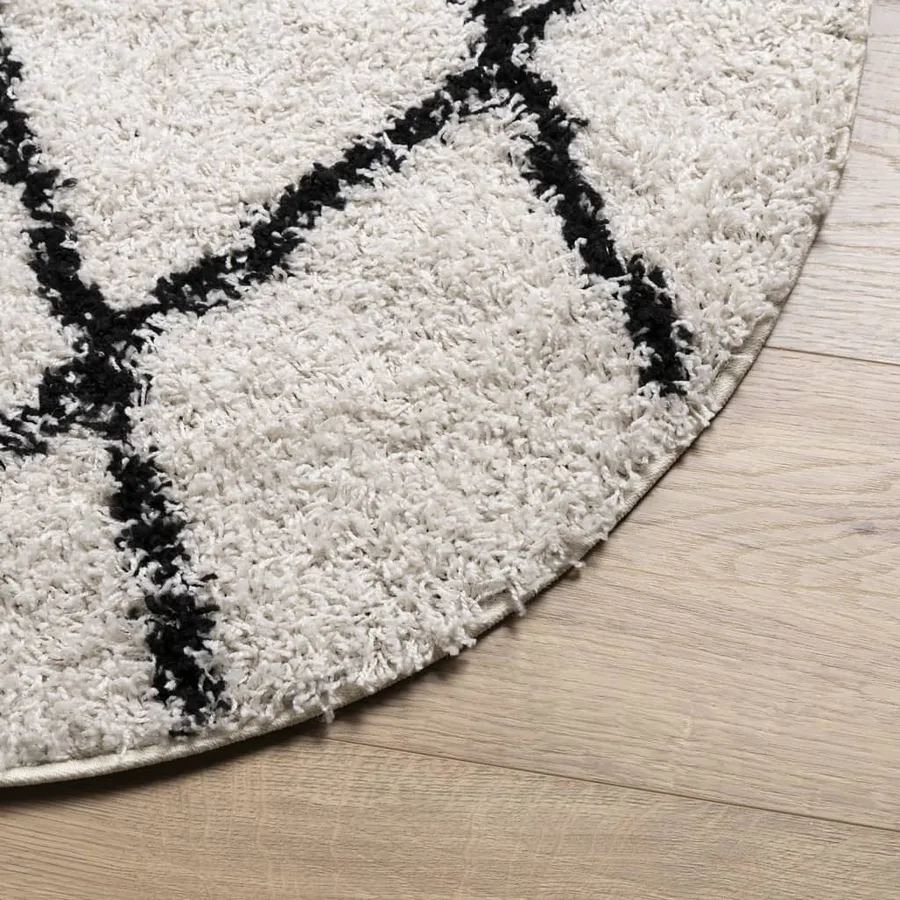 Tapis shaggy à poils longs moderne crème et noir Ø 280 cm - 4