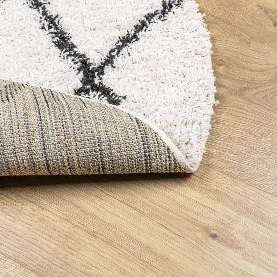 Tapis shaggy à poils longs moderne crème et noir Ø 280 cm - 5