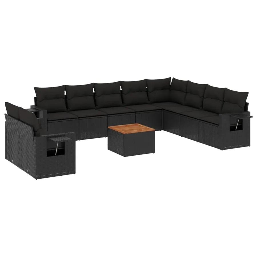 Salon de jardin 11 pcs avec coussins noir résine tressée - 2