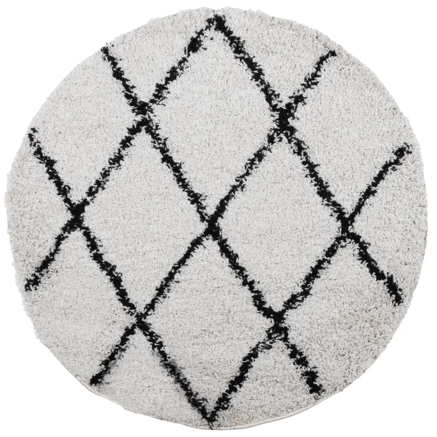 Tapis shaggy à poils longs moderne crème et noir Ø 100 cm - 2