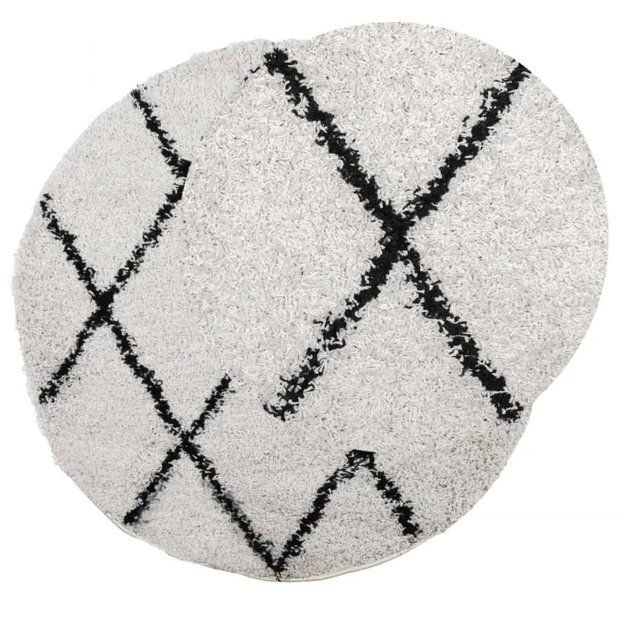 Tapis shaggy à poils longs moderne crème et noir Ø 100 cm - 3