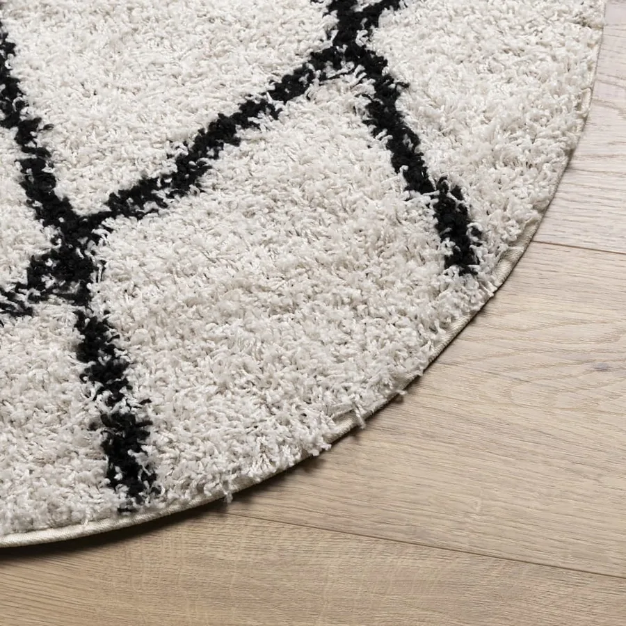 Tapis shaggy à poils longs moderne crème et noir Ø 100 cm - 4