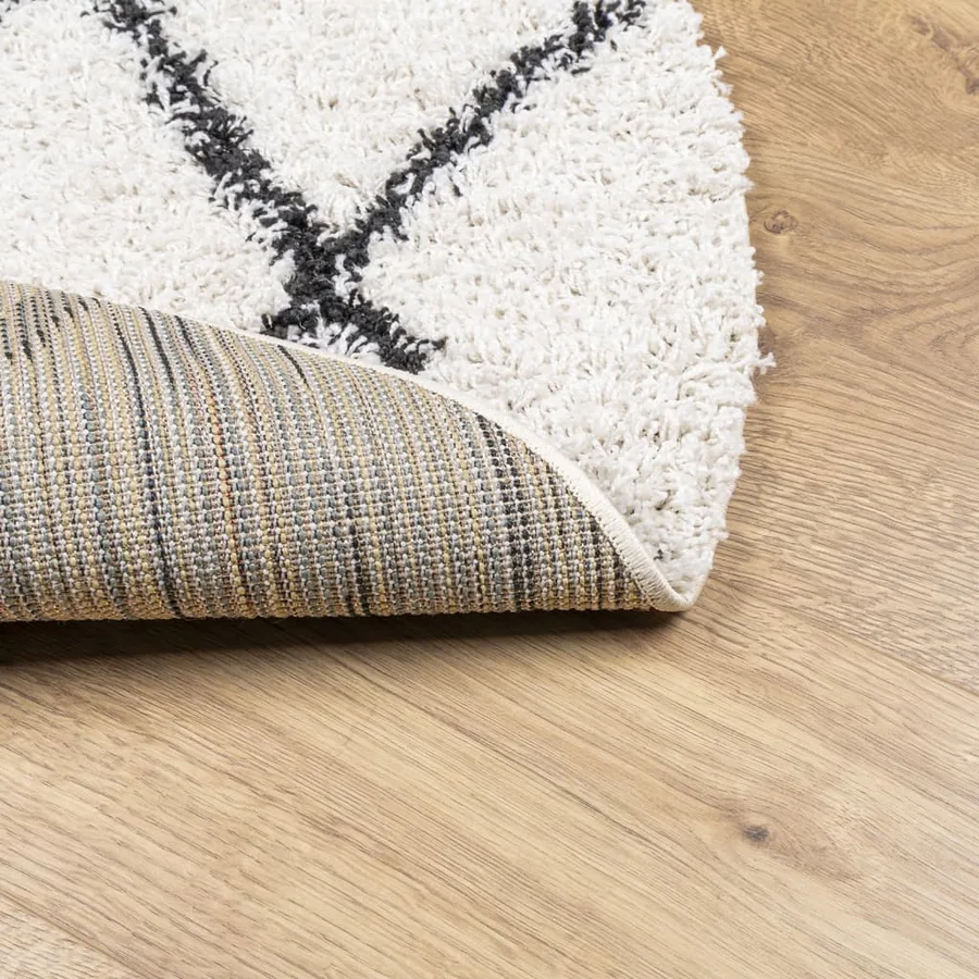 Tapis shaggy à poils longs moderne crème et noir Ø 100 cm - 5