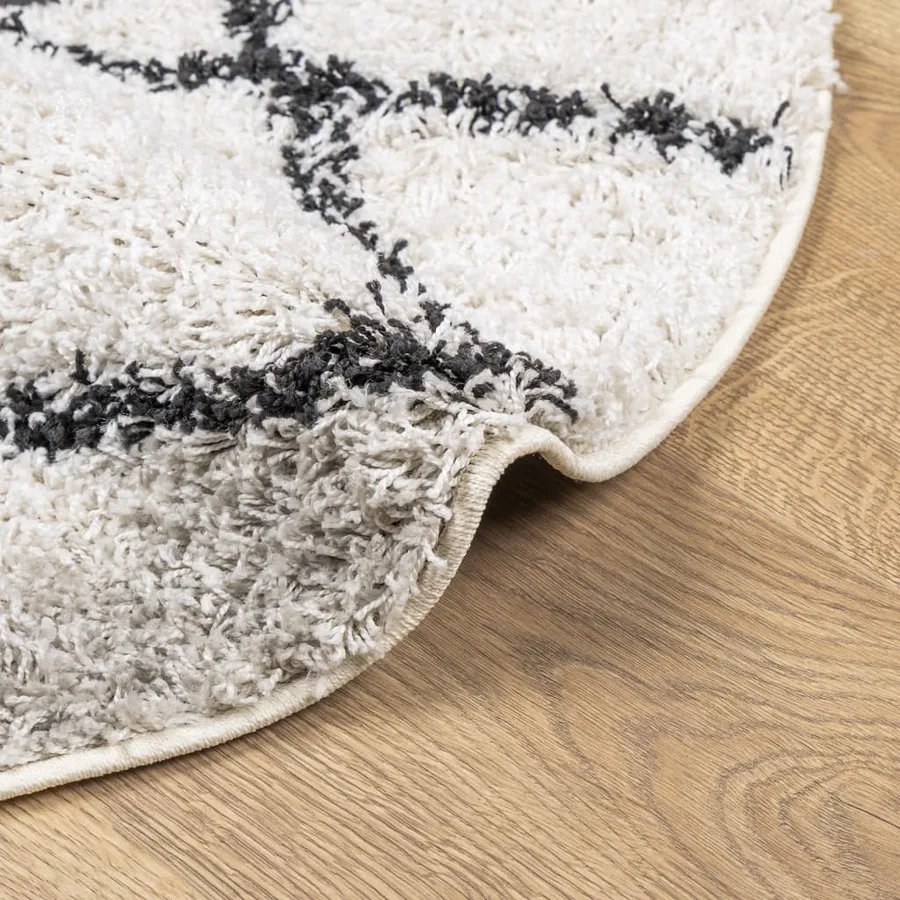 Tapis shaggy à poils longs moderne crème et noir Ø 100 cm - 6