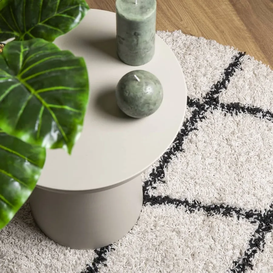 Tapis shaggy à poils longs moderne crème et noir Ø 100 cm - 7