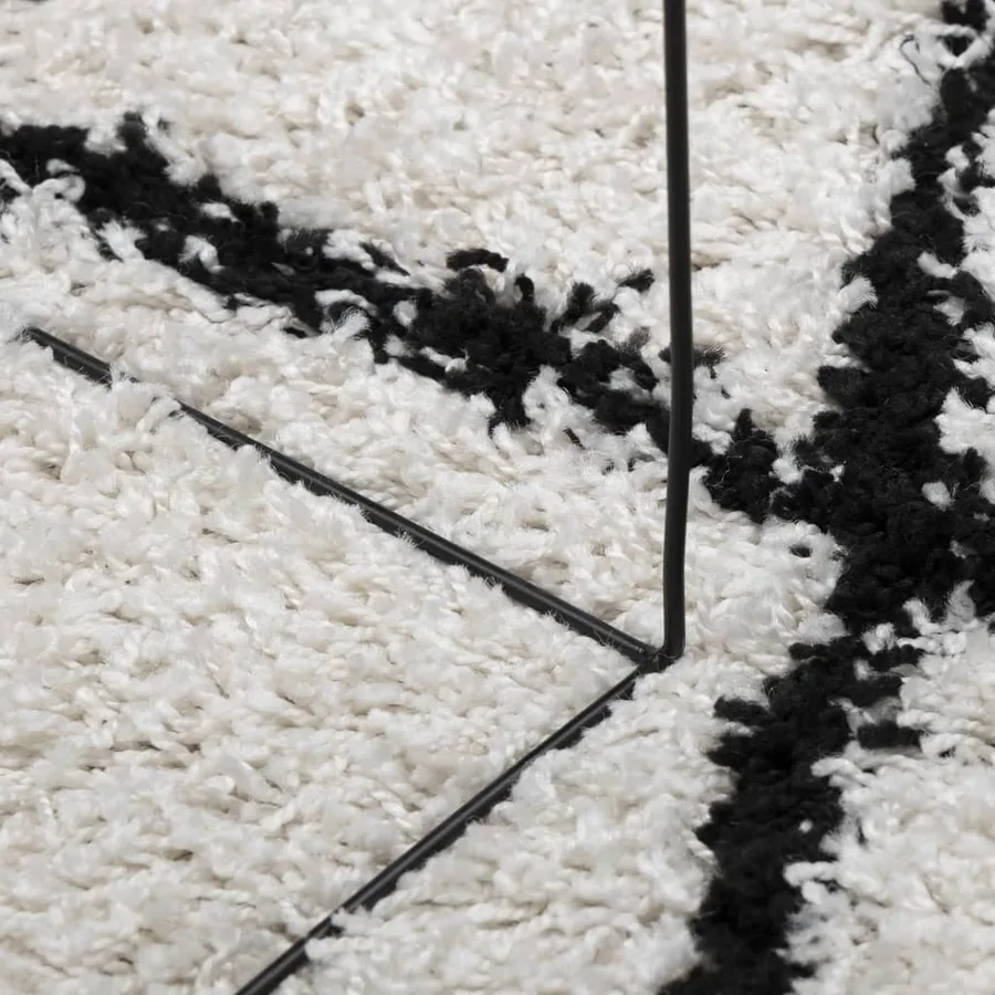 Tapis shaggy à poils longs moderne crème et noir Ø 100 cm - 8