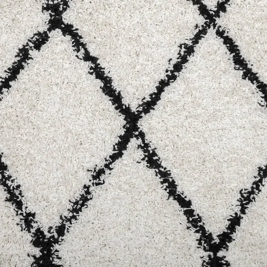 Tapis shaggy à poils longs moderne crème et noir Ø 100 cm - 9