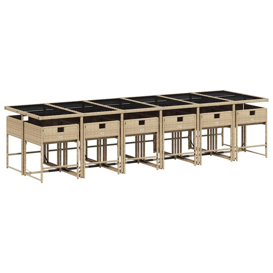 Ensemble à manger de jardin coussins 13 pcs mélange beige rotin - 3