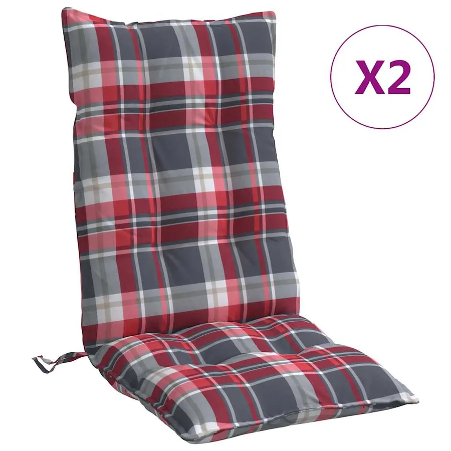 Coussins de chaise à dossier haut lot de 2 motif carreaux rouge - 2