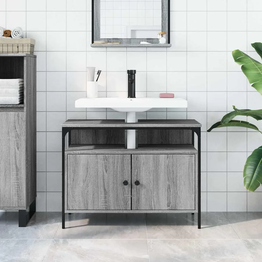 Armoire lavabo de salle de bain sonoma gris 80x30x60 cm - 3