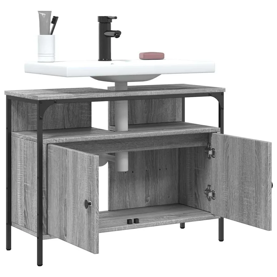 Armoire lavabo de salle de bain sonoma gris 80x30x60 cm - 9