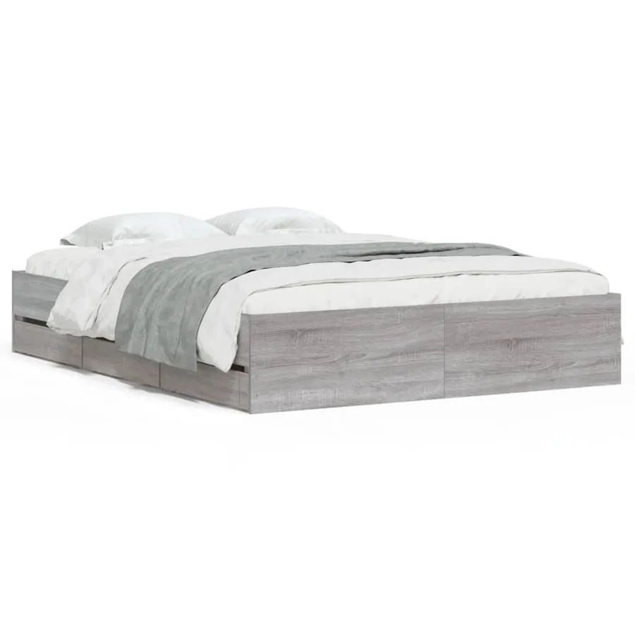Cadre de lit avec tiroirs sans matelas sonoma gris 140x200 cm - 2