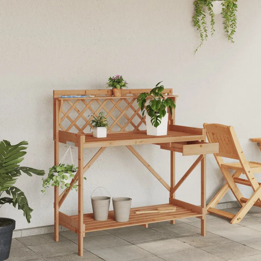 Banc de rempotage avec treillis marron bois massif de sapin - 3