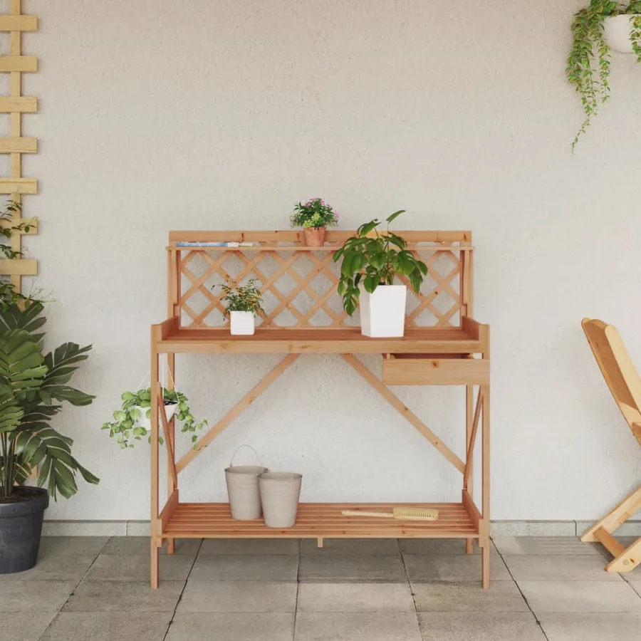 Banc de rempotage avec treillis marron bois massif de sapin - 4