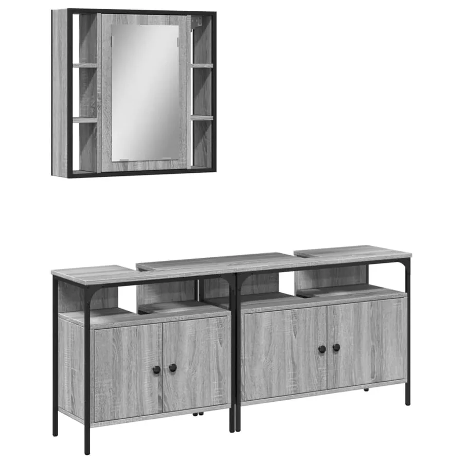 Ensemble d'armoires de salle de bain 3 pcs sonoma gris - 2
