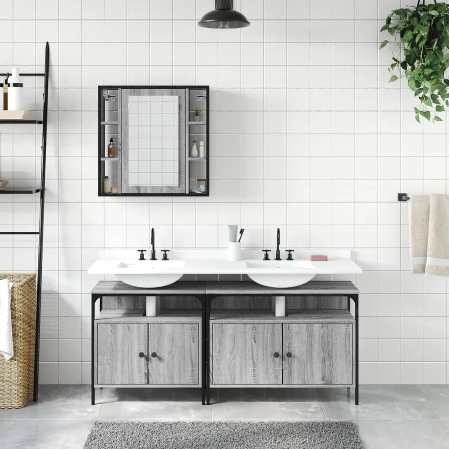 Ensemble d'armoires de salle de bain 3 pcs sonoma gris - 3