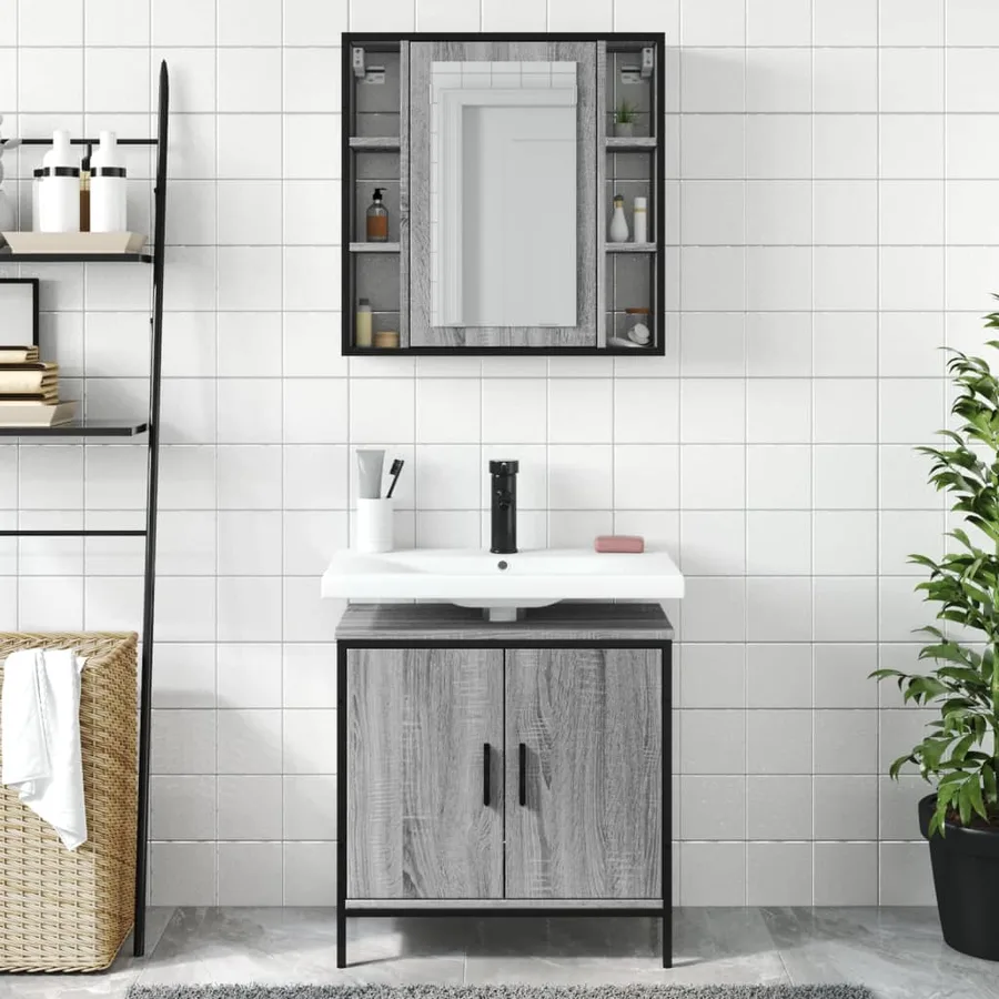 Ensemble de meubles de salle de bain 2 pcs Sonoma gris - 3