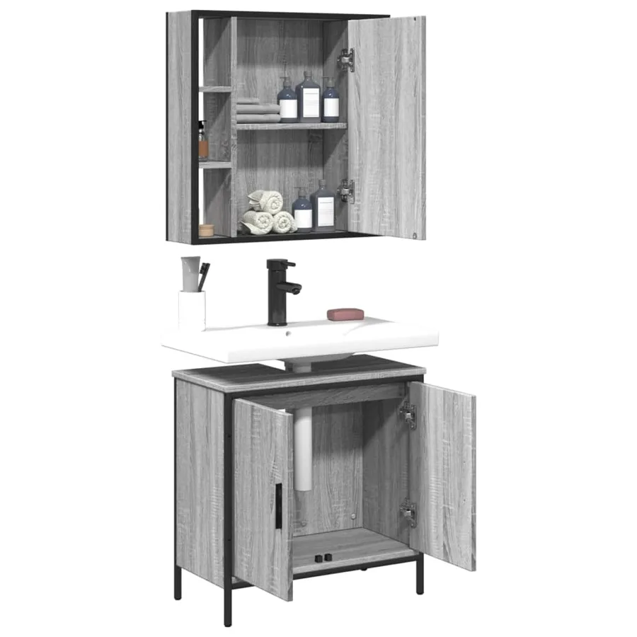 Ensemble de meubles de salle de bain 2 pcs Sonoma gris - 4