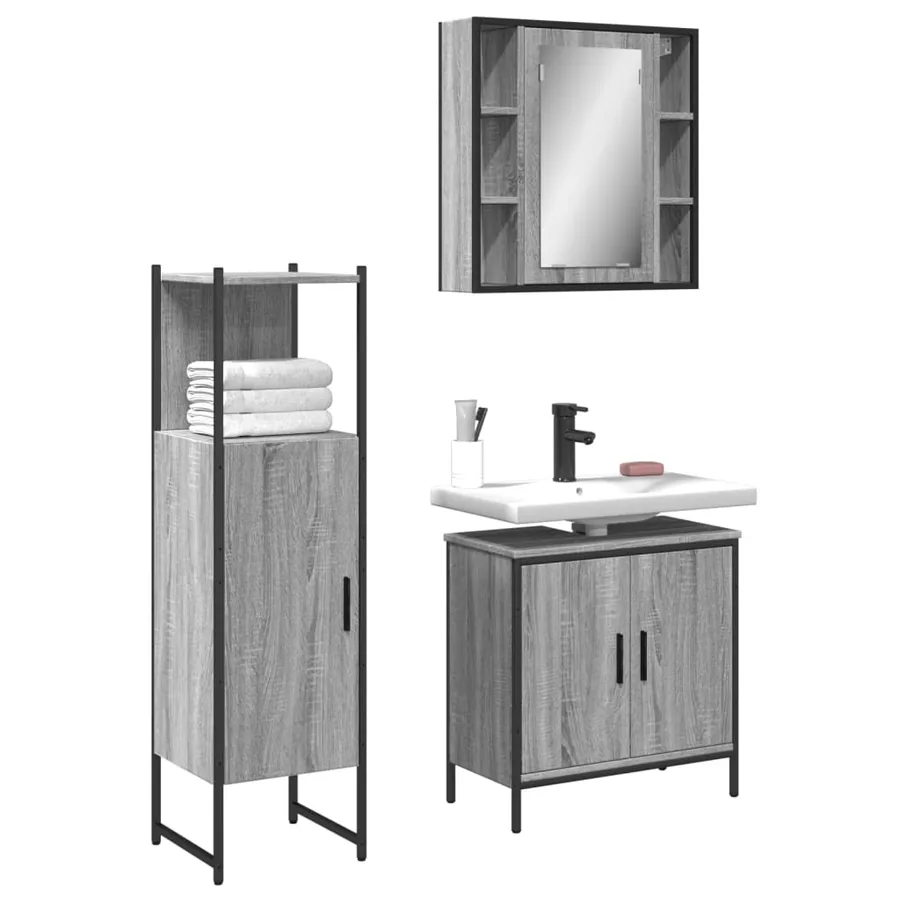 Ensemble d'armoires de salle de bain 3 pcs sonoma gris