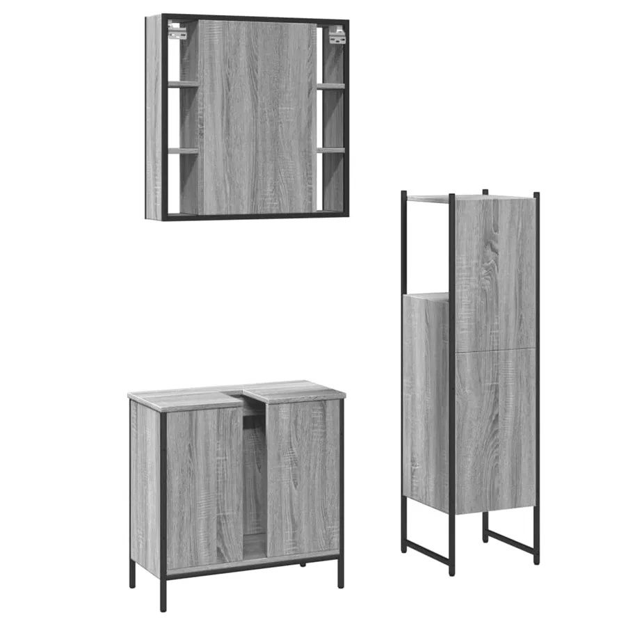Ensemble d'armoires de salle de bain 3 pcs sonoma gris - 8