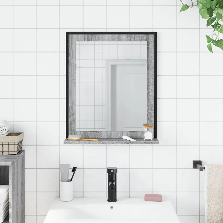Miroir de salle de bain et étagère sonoma gris bois ingénierie - 3