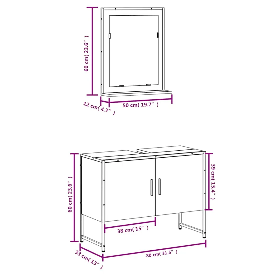 Ensemble d'armoires de salle de bain 2 pcs sonoma gris - 11