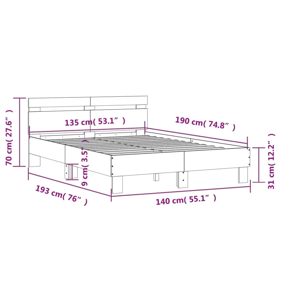 Cadre de lit avec LED sans matelas noir 135x190 cm - 15