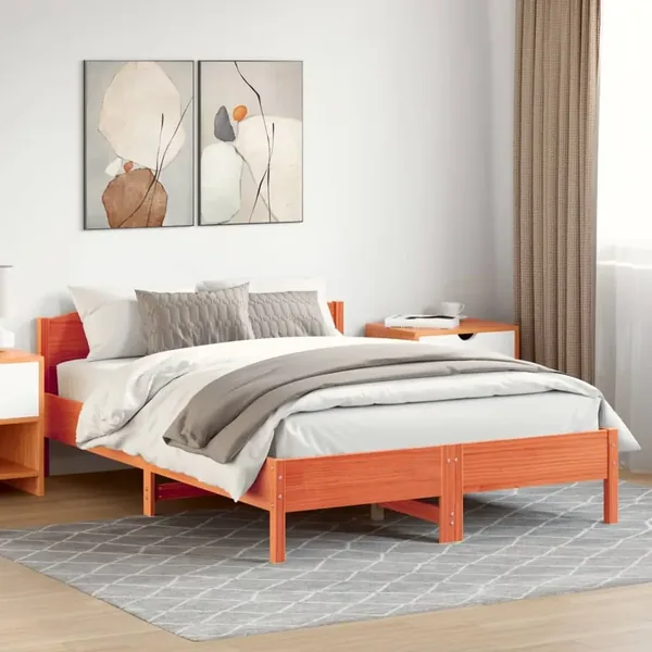 Cadre de lit sans matelas cire marron 150x200cm bois pin massif