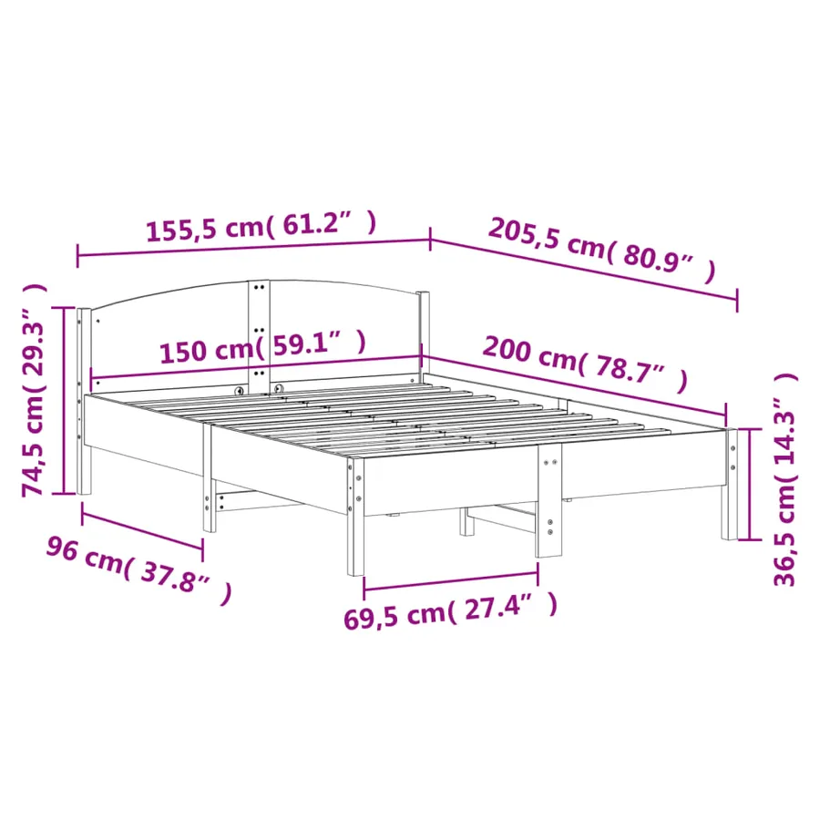 Cadre de lit sans matelas cire marron 150x200cm bois pin massif - 9