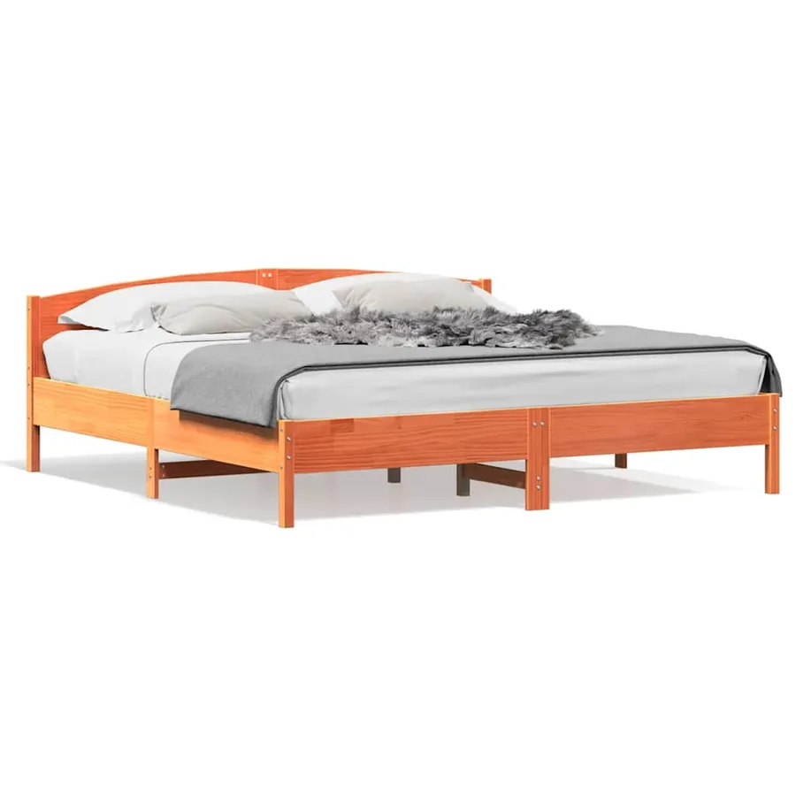 Cadre de lit sans matelas cire marron 200x200cm bois pin massif - 2