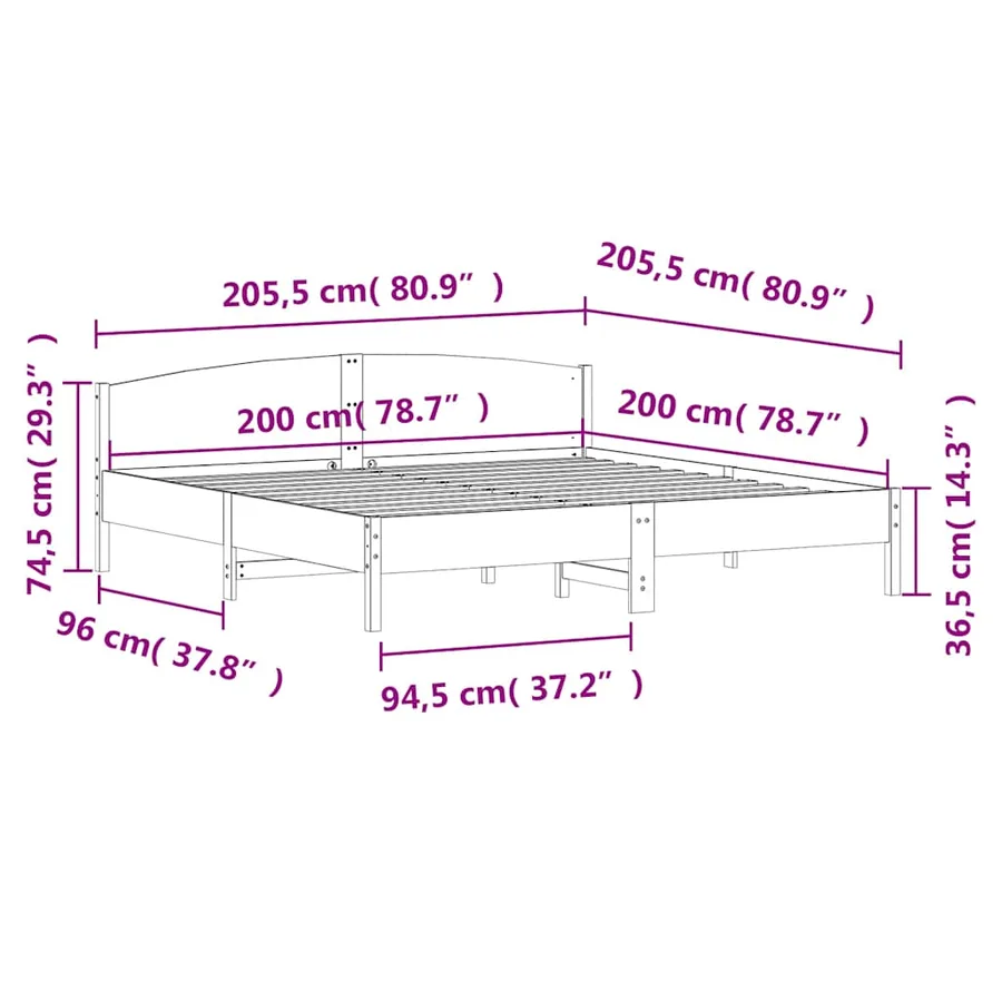 Cadre de lit sans matelas cire marron 200x200cm bois pin massif - 9