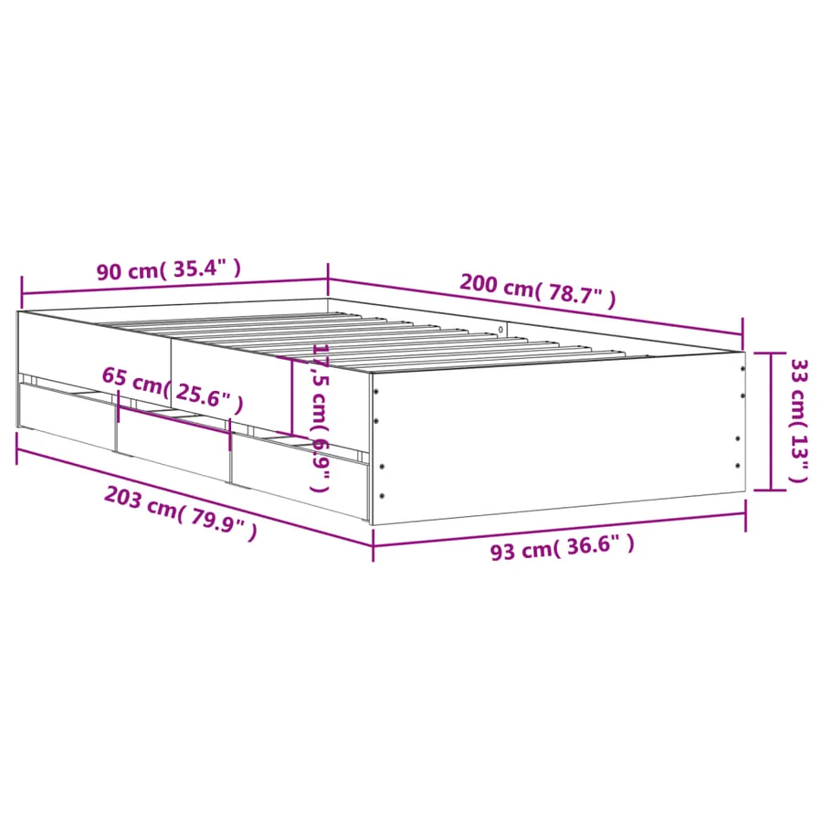 Cadre de lit avec tiroirs sans matelas sonoma gris 90x200 cm - 11