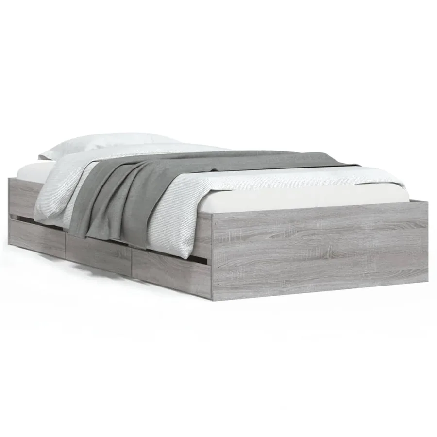 Cadre de lit avec tiroirs sans matelas sonoma gris 90x200 cm - 2