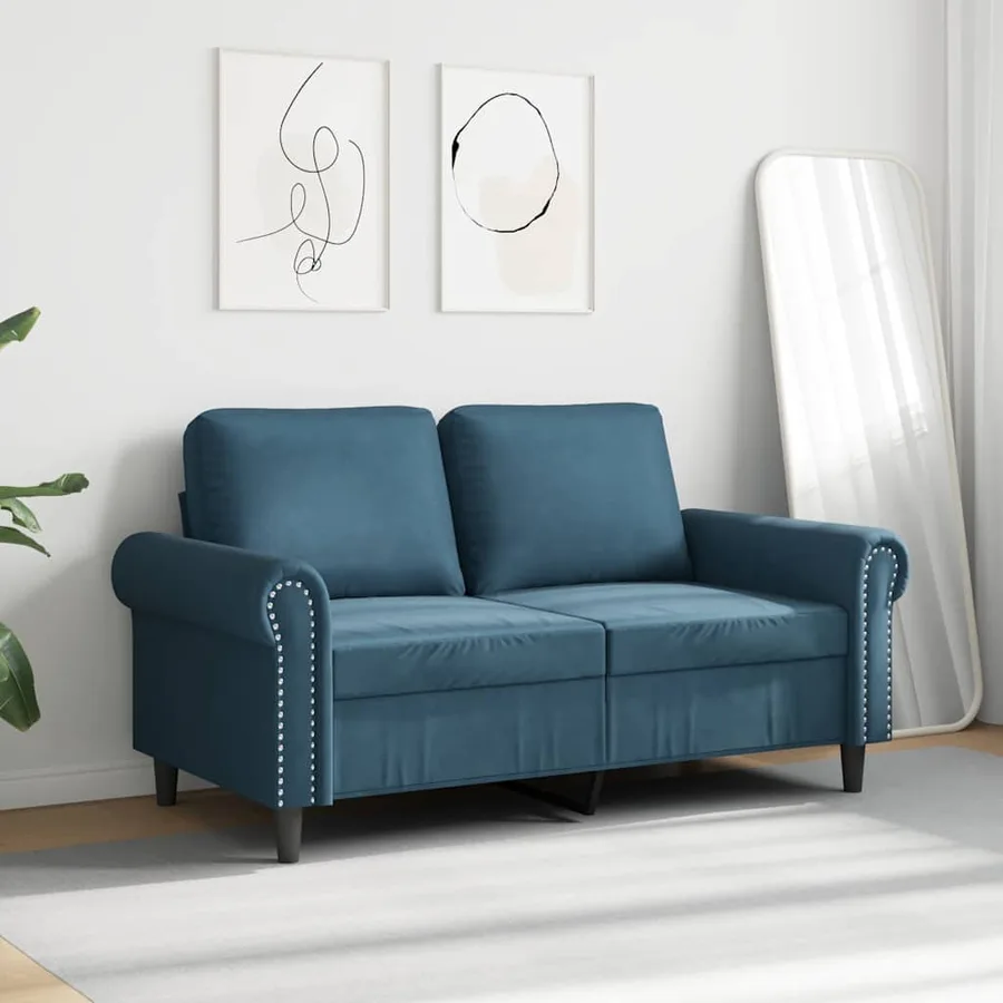Canapé à 2 places Bleu 120 cm Velours - 3