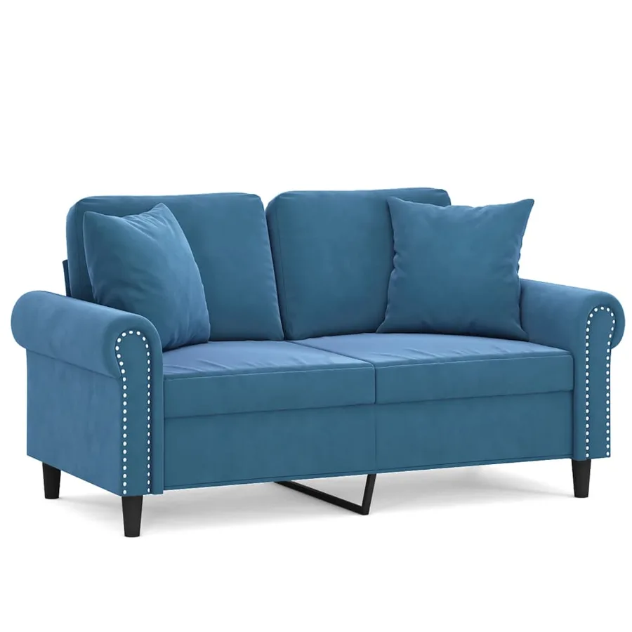 Canapé 2 places avec oreillers décoratifs bleu 120 cm velours - 2