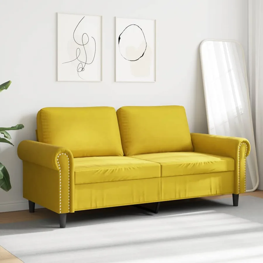 Canapé à 2 places Jaune 140 cm Velours - 3