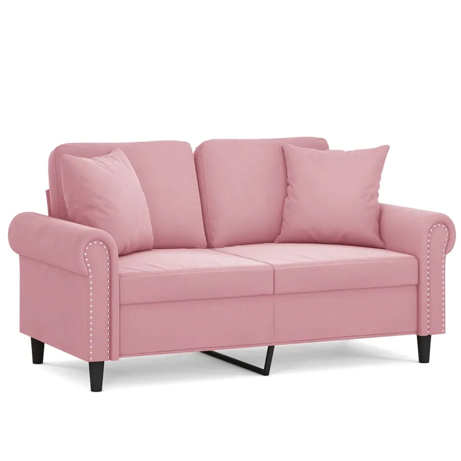 Canapé 2 places avec oreillers décoratifs rose 120 cm velours - 2