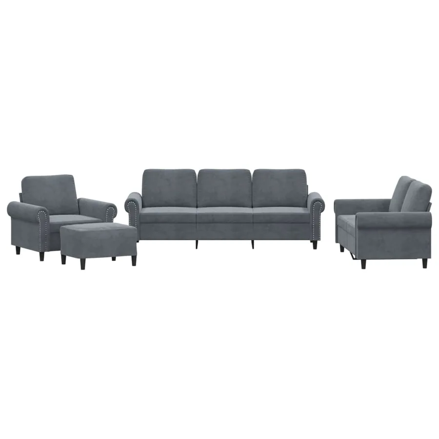 Ensemble de canapés 4 pcs avec coussins Gris foncé Velours - 2