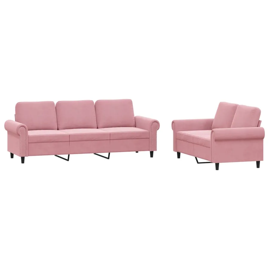Ensemble de canapés 2 pcs avec coussins Rose Velours - 2