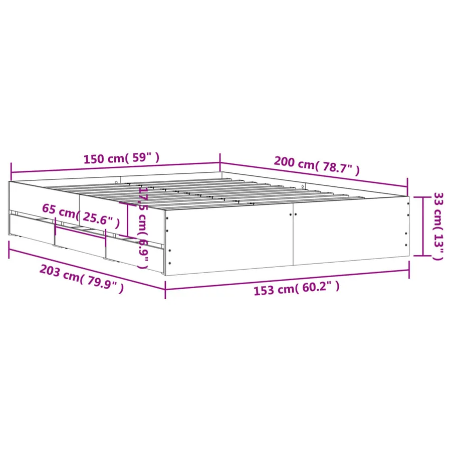 Cadre de lit avec tiroirs sans matelas noir 150x200 cm - 11