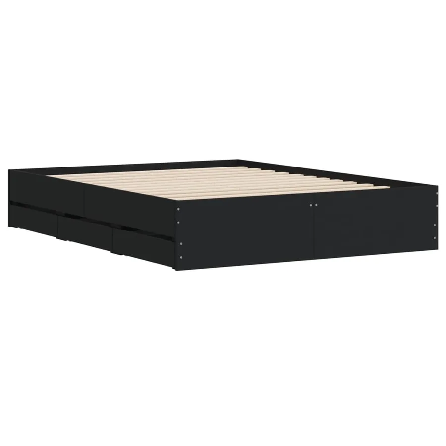 Cadre de lit avec tiroirs sans matelas noir 150x200 cm - 4