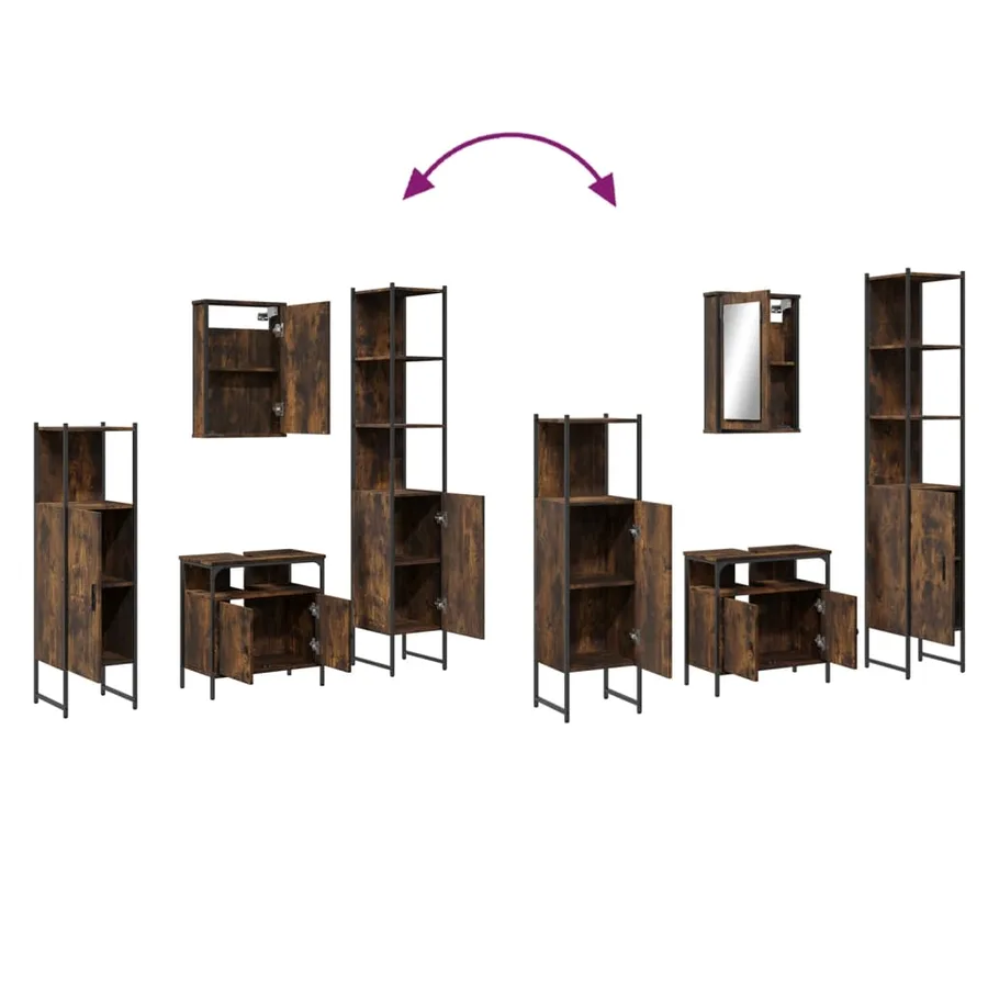 Ensemble de meubles de salle de bain 4 pcs Chêne fumé Bois - 10