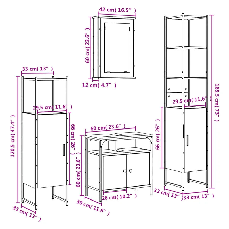 Ensemble de meubles de salle de bain 4 pcs Chêne fumé Bois - 13
