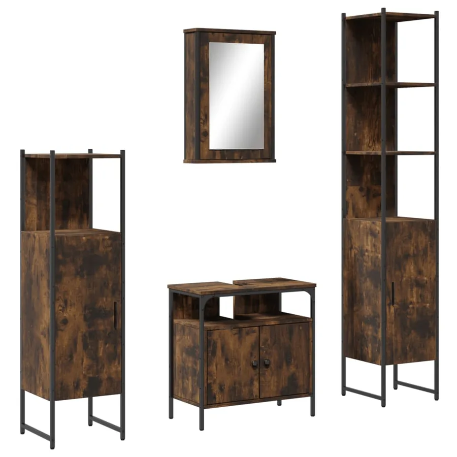 Ensemble de meubles de salle de bain 4 pcs Chêne fumé Bois - 2