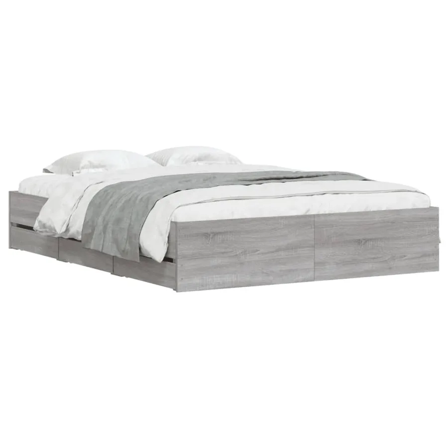 Cadre de lit avec tiroirs sans matelas sonoma gris 150x200 cm - 3