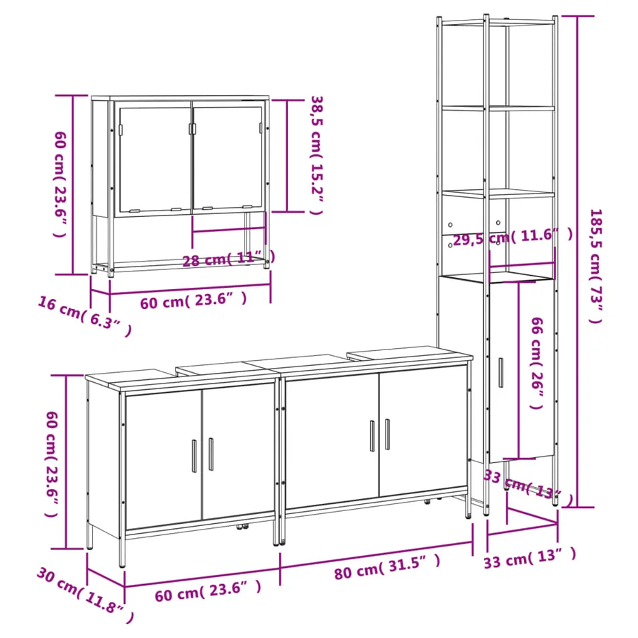Ensemble de meubles de salle de bain 4 pcs Sonoma gris - 13