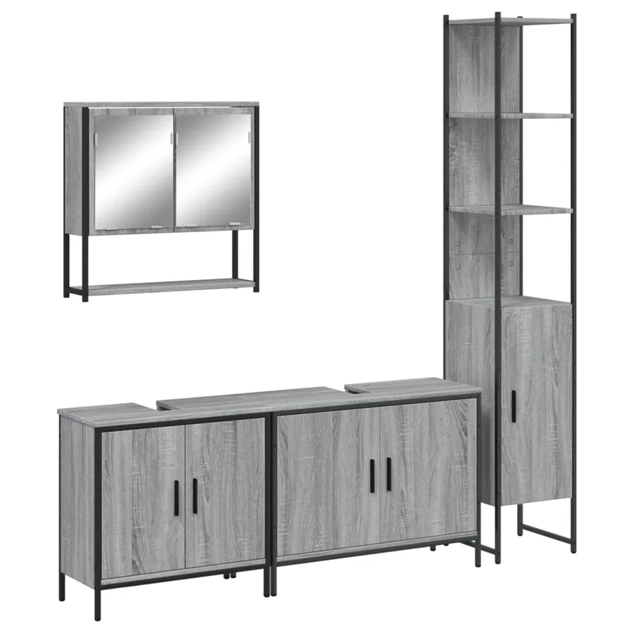 Ensemble de meubles de salle de bain 4 pcs Sonoma gris - 2