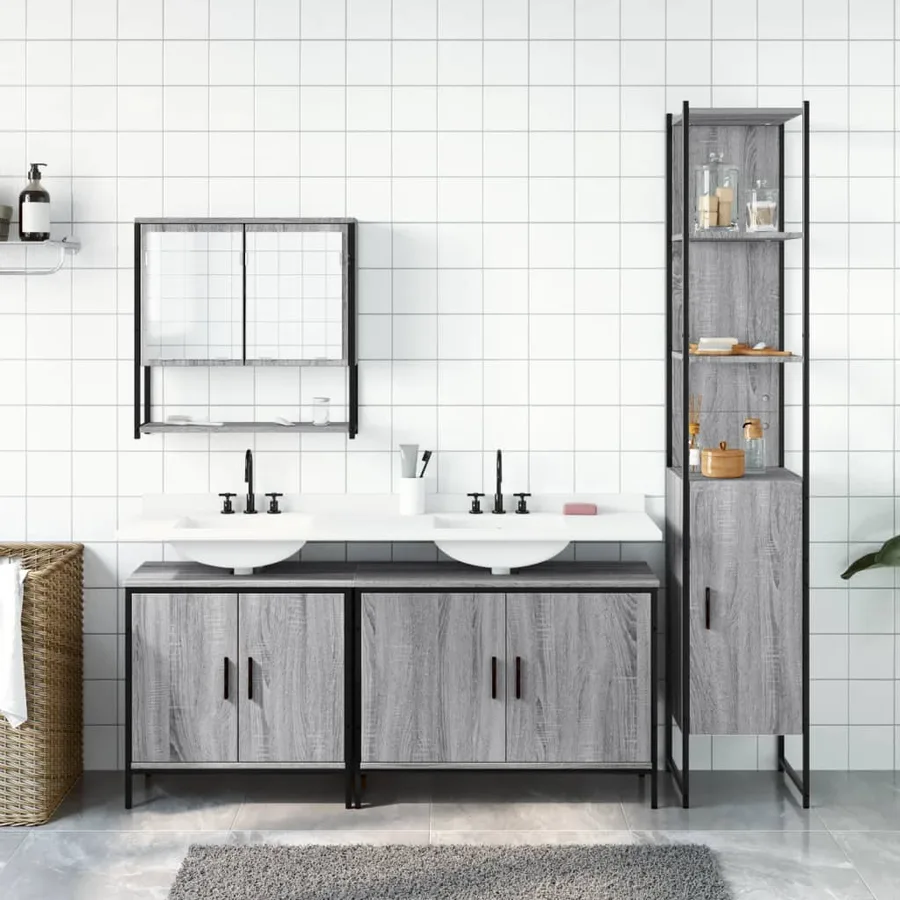 Ensemble de meubles de salle de bain 4 pcs Sonoma gris - 3