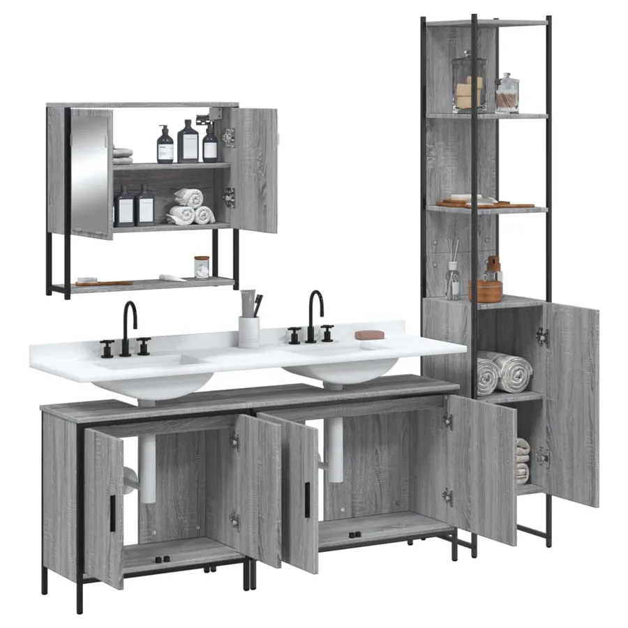 Ensemble de meubles de salle de bain 4 pcs Sonoma gris - 4