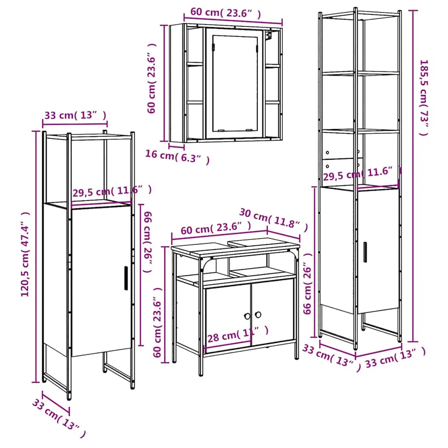 Ensemble d'armoires de salle de bain 4 pcs sonoma gris - 13
